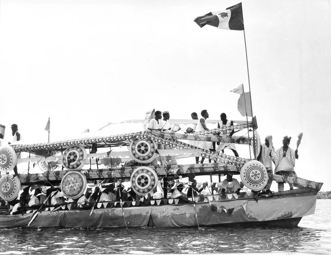 Decorated festival boat on the water